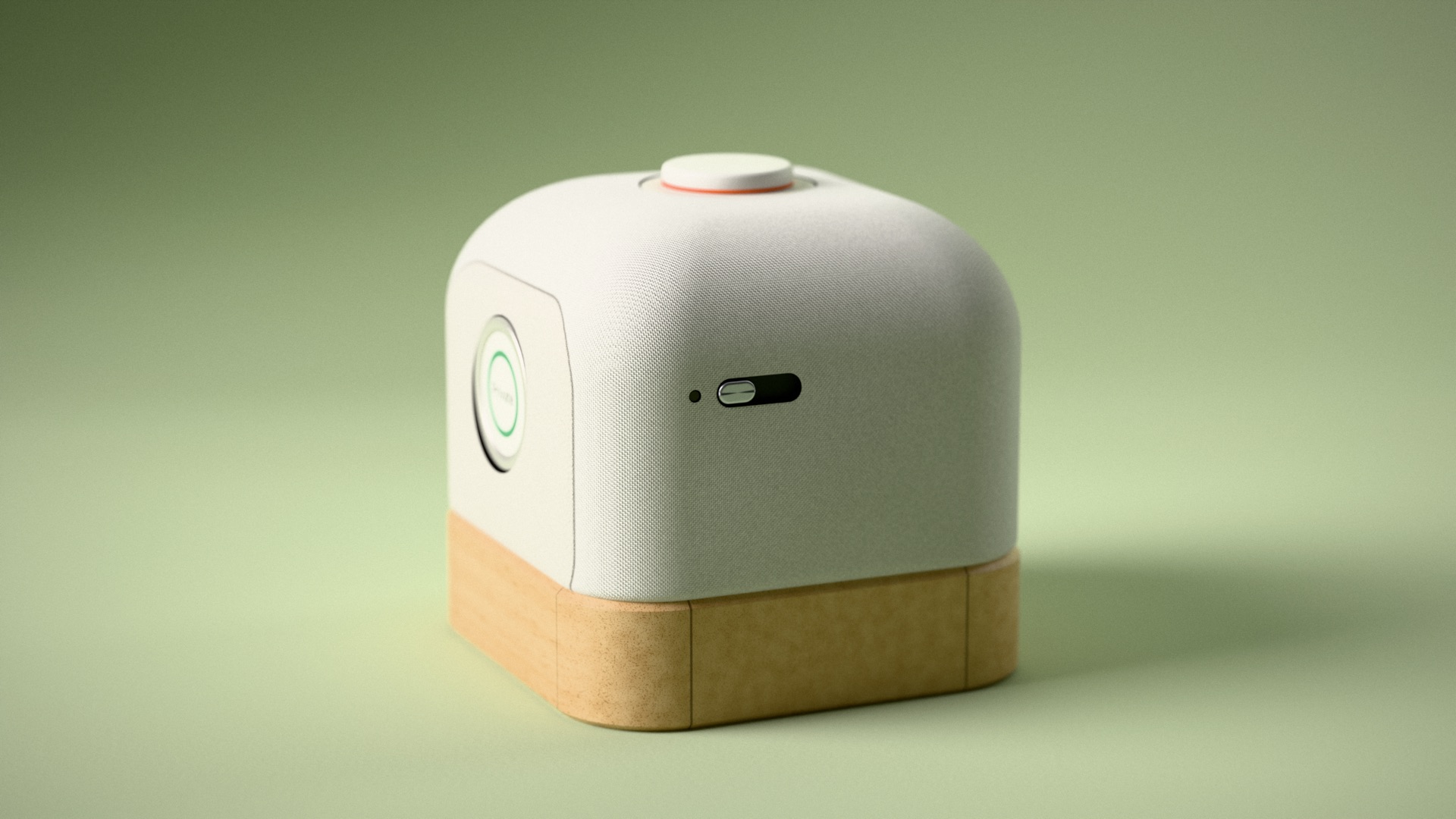 Concept render, not a photo of a real product: Side view with the microphone shutter.